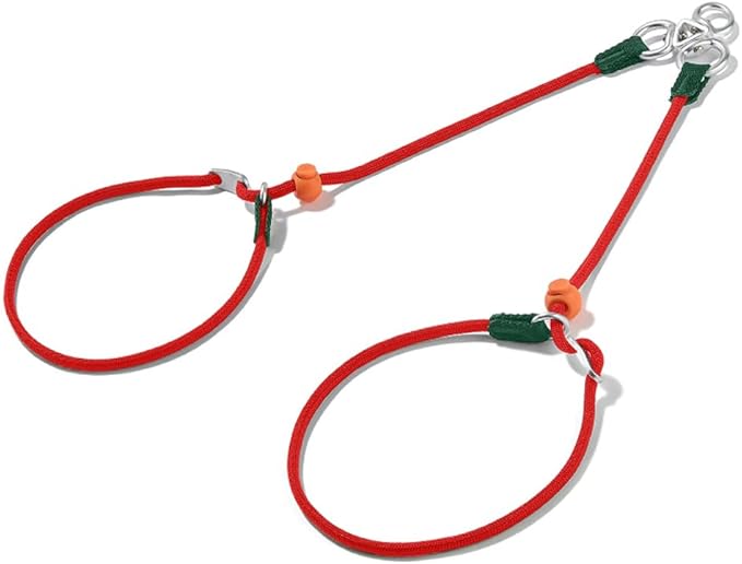 Howgo Double Slip Leash Slip Lead | Dual Dog Lead for 2 Dogs,360° Swivel No Tangle | Dog Training Nylon Leash and Collar | Double Clip Coupler and Splitter | Lightweight Aluminum (Red, 3FT)