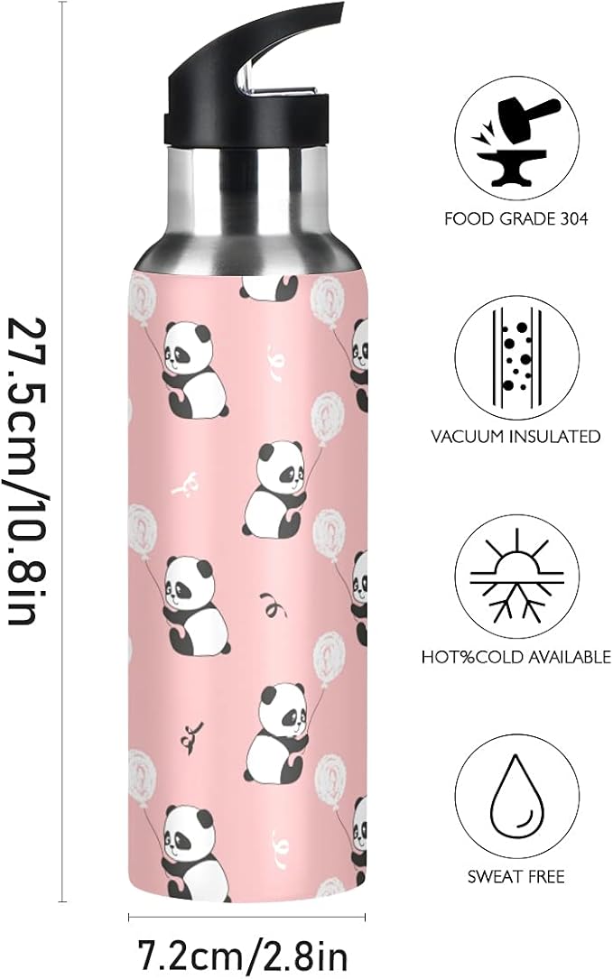 MNSRUU Insulated Water Bottle with Straw, Rainbow and Unicorns Stainless Steel Flasks for Sports Cycling Hiking School