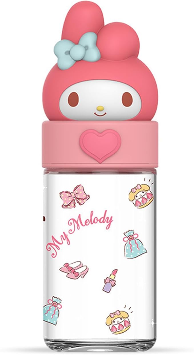 360ML/12.2OZ Cute Glass Water Bottle, Cute Portable Sports Leakproof Water Cup,Cute Glass Water Bottle for School, Camping,Traveling,Office,Car,Girls(Pink)