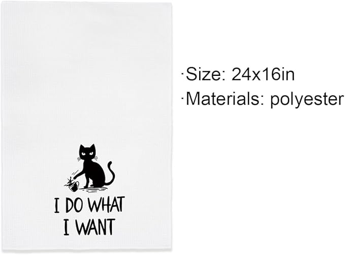 EXUQO Cat Kitchen Towels - Black & White Funny & Decorative Cat Dish & Hand Towels - Cute Tea Towels - Housewarming Gift