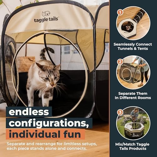 Large Portable Cat Playpen and Cat Tunnels for Indoor Cats Provides Room to Romp, Play, and Sleep. Enclosed Outdoor Pet Playpen, Easy Set-Up. Ventilated with Waterproof Base