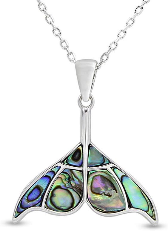 AFFY Abalone Shell Animal (Starfish, Dolphin, Seahorse, Frog, Dragonfly, Whale Tail, Turtle) 14K White Gold Over Sterling Silver Pendant Necklace Jewelry Gift For Her