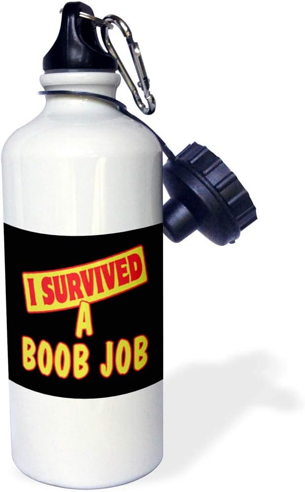 3dRose "I Survived A Boob Job Survial Pride And Humor Design" Sports Water Bottle, 21 oz, White