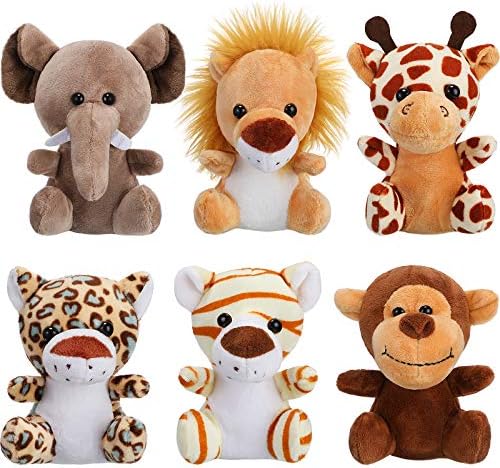 Sumind 12 Pieces Mini Stuffed Forest Animals Jungle Animal Plush Toys 4.8 Inch Cute Elephant Lion Giraffe Tiger Plush for Animal Themed Parties Achievement(Sitting)