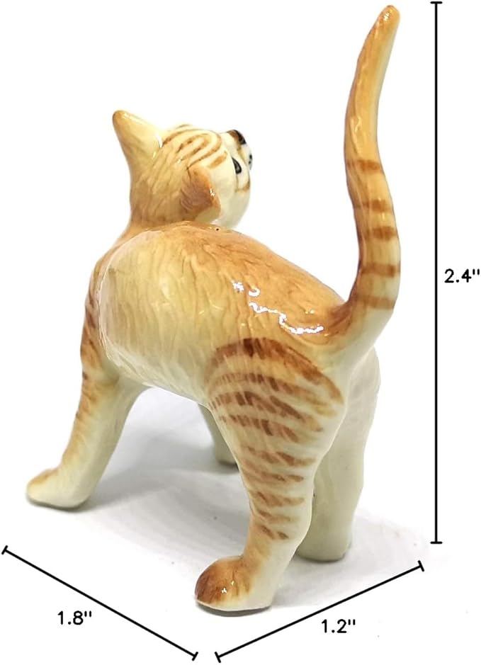ZOOCRAFT Ceramic Cat Figurine Collectible Stretching Brown Kitty Hand Painted Animal Miniature Home Decor