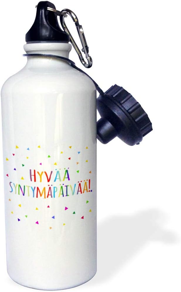 3dRose Hive Hyvaa syntymapaivaa-Happy birthday in Finnish. colorful Finland text-Sports Water Bottle, 21oz , Multicolored