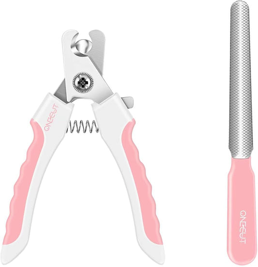 OneCut 4.7" Small Dog & Cat Nail Clipper Stainless Steel Cat Claw Trimmers for Rabbits, Guinea Pigs, Birds, Puppies, Kittens and Small Animals Pet Nail Clipper for Professional and Home Use (Pink)