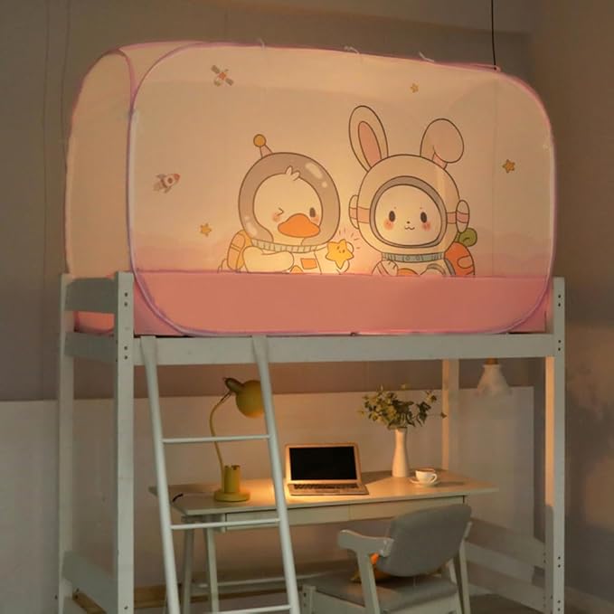 Mengersi Pop Up Bed Canopy Bunk Twin Size,Mosquito Net Sleeping Bed Tent for Kids and Adult Breathable Space with Three Doors (Rabbit)