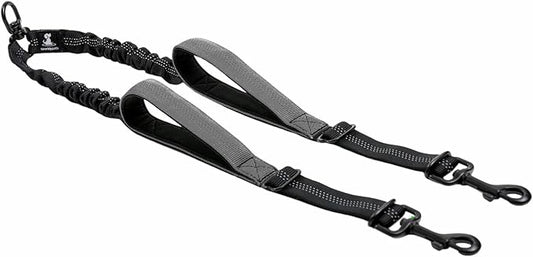 SparklyPets Double Dog Leash for 2 Dogs – Rope Bungee Dual Leash for Medium and Large Breeds with Padded Handles & Tangle Free (Gray Coupler, Medium/Large)