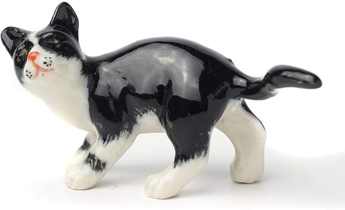 ZOOCRAFT Black Cat Figurine Ceramic Animal Miniature Handcrafted Kitten Gift Decor DIY Craft Design Collectible, 1.10 x 2.40 x 1.34 inches