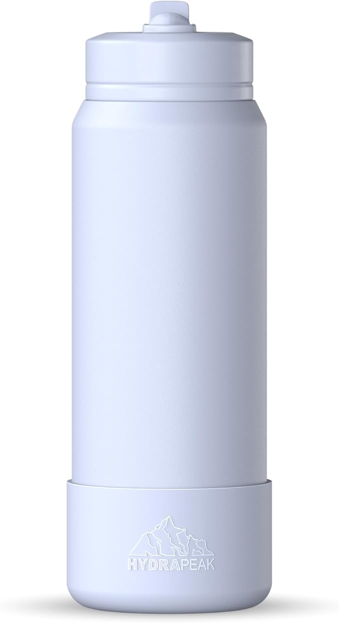 Hydrapeak 26oz Sport Insulated Water Bottle with Straw or Chug Lid, Leak & Spill Proof, Keeps Drinks Cold for 24 Hours, Hot for 12 Hours, Premium Stainless Steel Water Bottles (26oz, Ice)