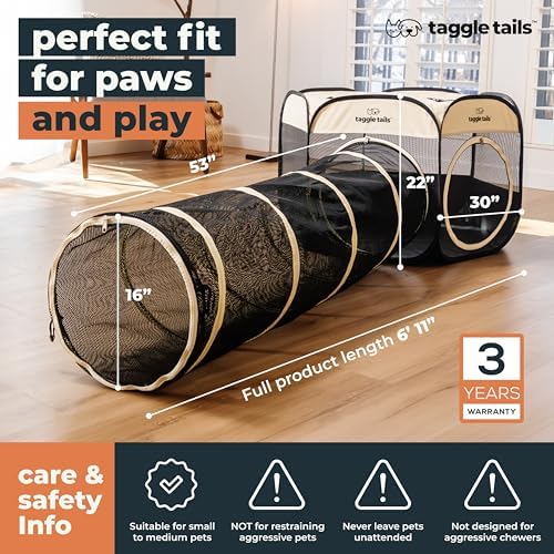 Large Portable Cat Playpen and Cat Tunnels for Indoor Cats Provides Room to Romp, Play, and Sleep. Enclosed Outdoor Pet Playpen, Easy Set-Up. Ventilated with Waterproof Base