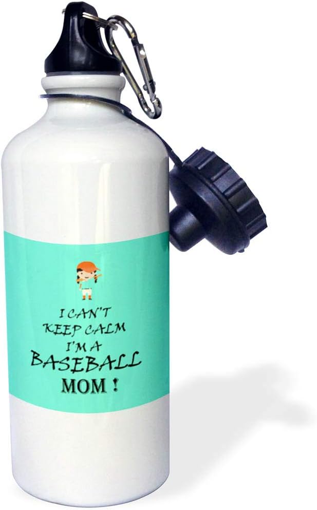 3dRose I Cant Keep Calm Im a Baseball mom turquois Saying Sports Water Bottle, 21oz, Multicolored