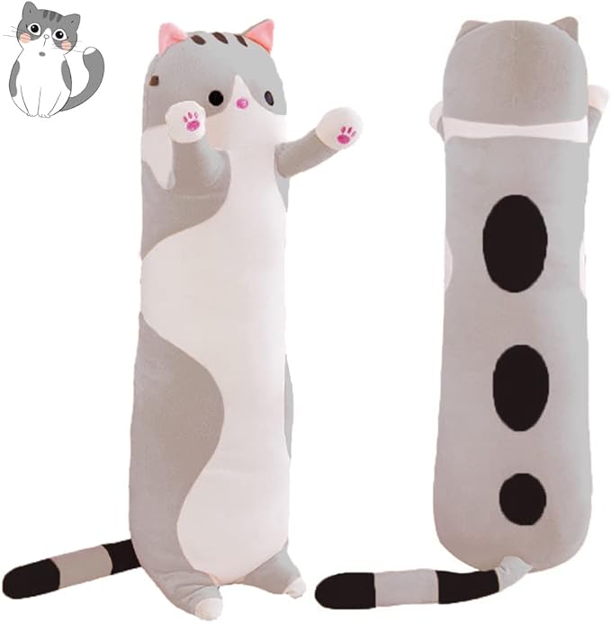 Plush Cat Soft Kids Plush Toy Pillow Plush Long Cotton Kitten Cuddly Toy Stuffed Animal Toy Gift for Kids Girlfriend(Gray, 130cm/51.2in)