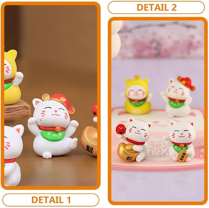 Yardwe 12 Pcs Miniature Lucky Cat Figurines, Resin Garden Ornaments for Home, Desktop, Bonsai, Car Decor, Assorted Colors, 2.04 X 1.02 X 1.25 Inches