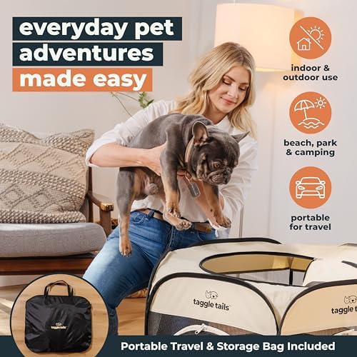 Large Portable Cat Playpen and Cat Tunnels for Indoor Cats Provides Room to Romp, Play, and Sleep. Enclosed Outdoor Pet Playpen, Easy Set-Up. Ventilated with Waterproof Base