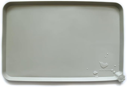 Hoki Found Silicone Pet Food Tray - Non Slip Pet Dog Cat Bowl Placemat - Feeding Mat - Waterproof Dog Cat Food Mats - For Carpet - Cream Green