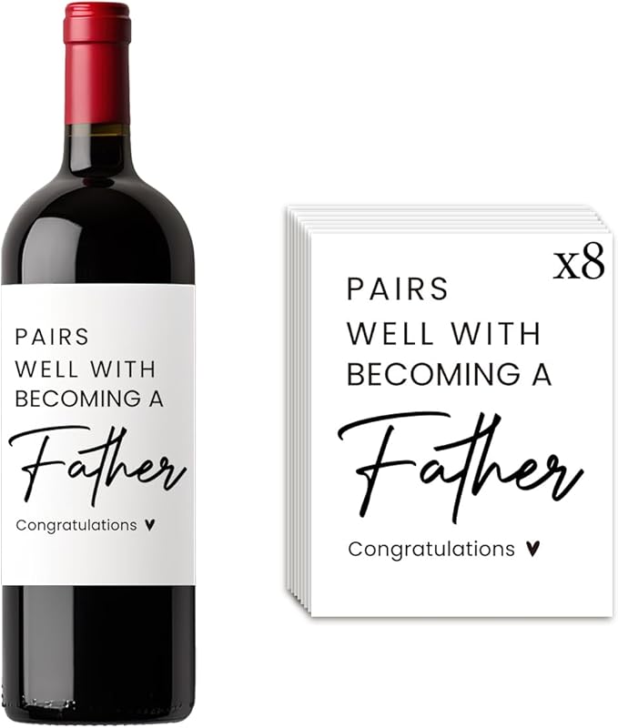 8 Pcs Father Pregnancy Baby Announcement Wine Labels, Funny Pregnancy Baby Announcement Gifts for Father Dad Wine Bottle Stickers Labels, Pairs Well With Becoming A Father Wine Labels