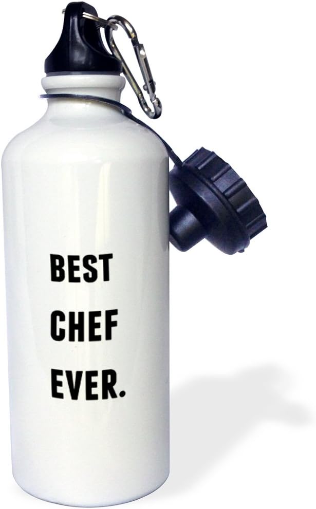 3dRose Best Chef Ever, Black Letters On A White Background-Sports Water Bottle, 21oz , 21 oz, Multicolor