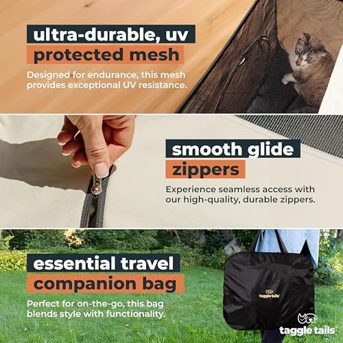 Large Portable Cat Playpen and Cat Tunnels for Indoor Cats Provides Room to Romp, Play, and Sleep. Enclosed Outdoor Pet Playpen, Easy Set-Up. Ventilated with Waterproof Base