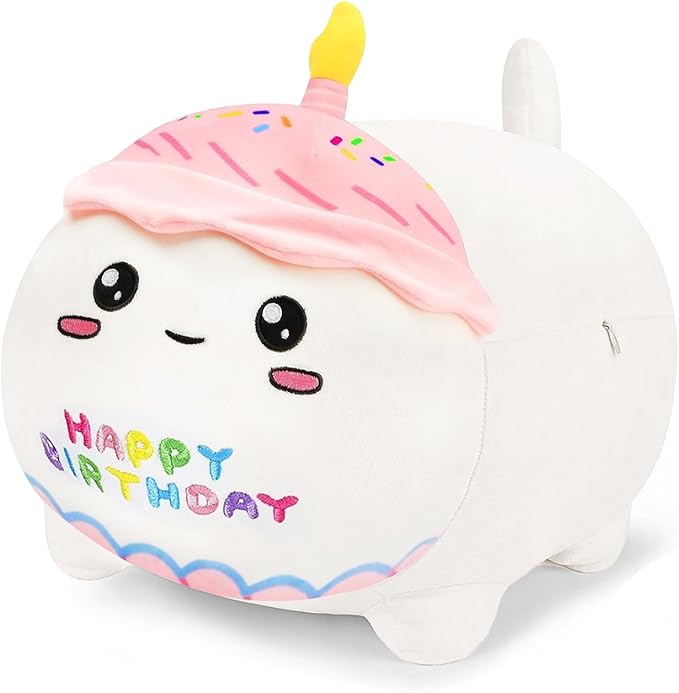 Birthday Cat Plush Stuffed Animal Toy, Soft Cat Plush Pillow for Kids (White, 40cm/15.7inch)