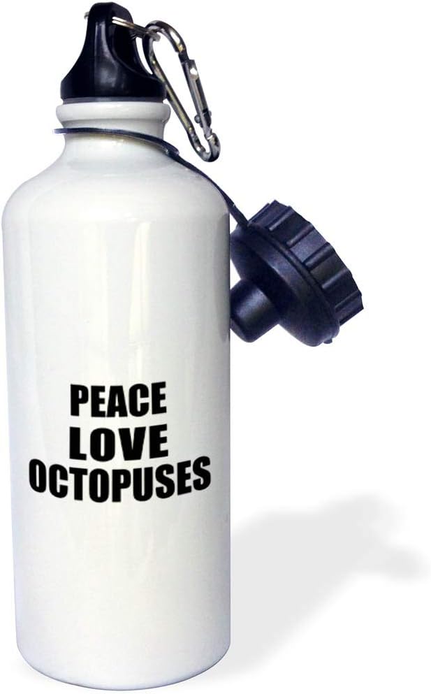 3dRose Peace Love and Octopuses-Things That Make Me Happy Octopus Fan Gift Sports Water Bottle, 21Oz, Multicolored