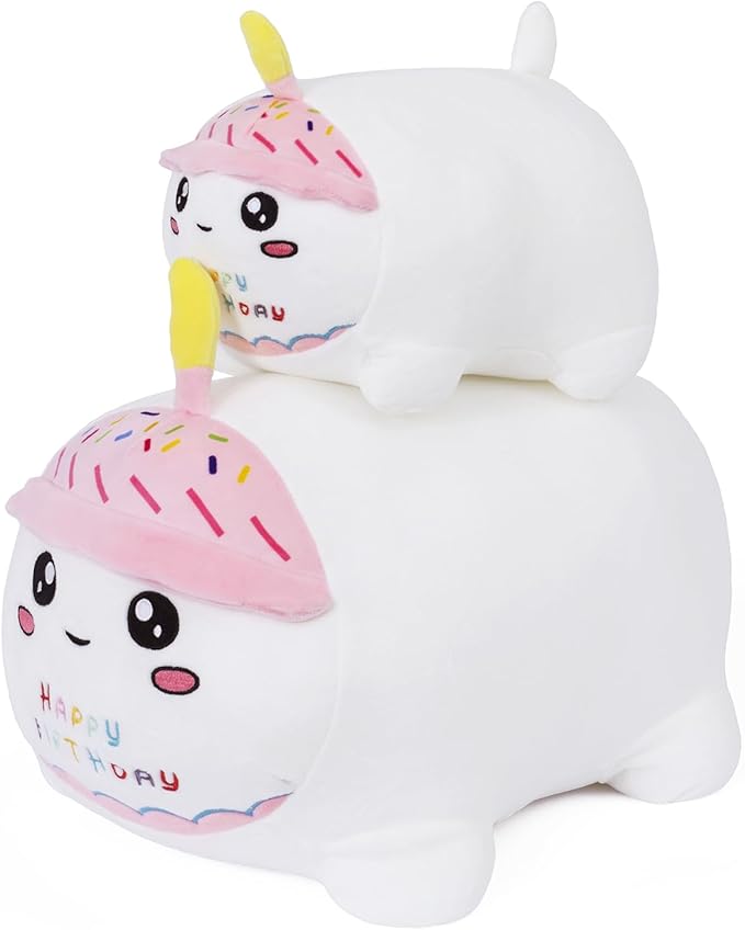 Birthday Cat Plush Stuffed Animal Toy, Soft Cat Plush Pillow for Kids (White, 40cm/15.7inch)