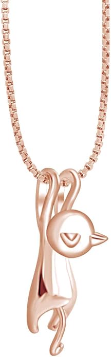 AFFY 925 Sterling Silver Cat Necklace for Women - Jewelry Gift for Cat Lovers - Flying Hanging Cat Pendant Collarbone Necklace