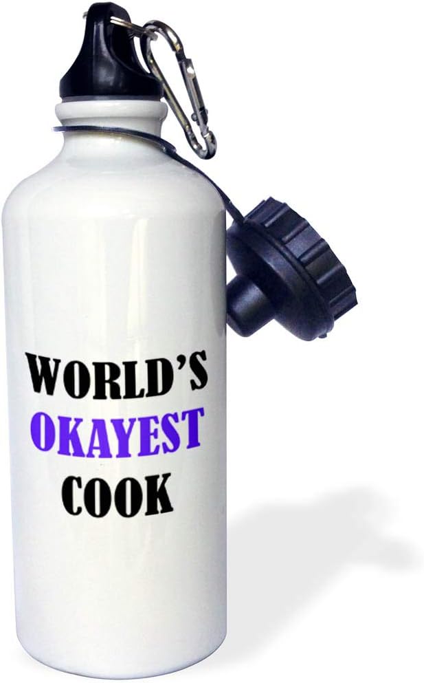 3dRose "WORLDS OKAYEST COOK" Sports Water Bottle, 21 oz, White