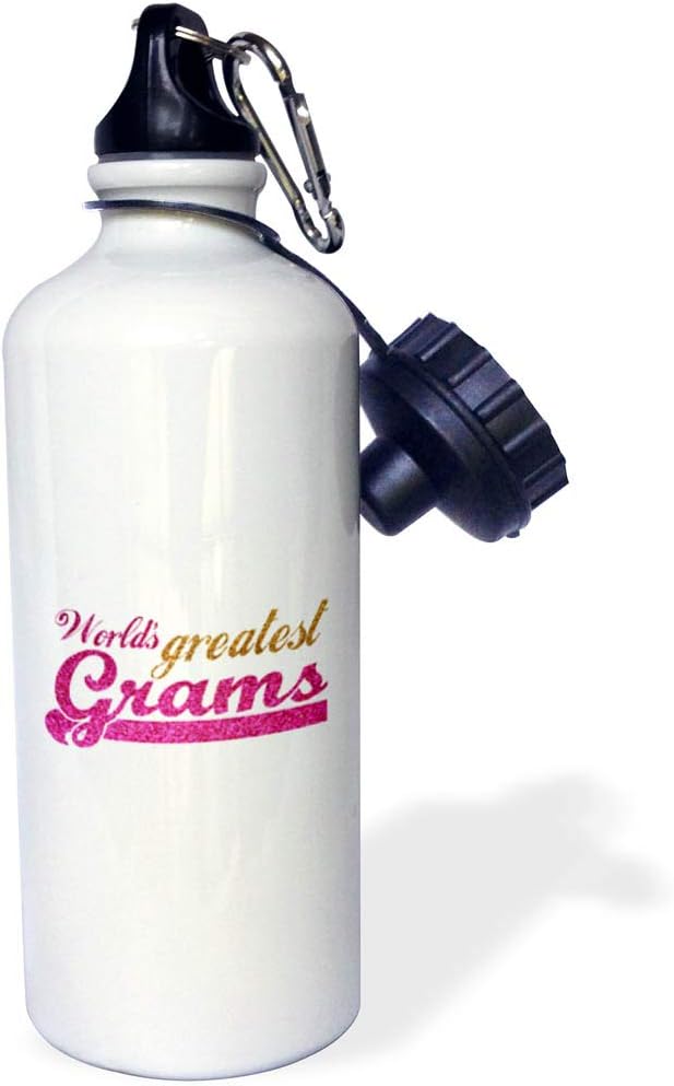 3dRose "Worlds Greatest Grams-Best Grandmother in the world-Grandma gifts-pink and gold text" Sports Water Bottle, 21 oz, White