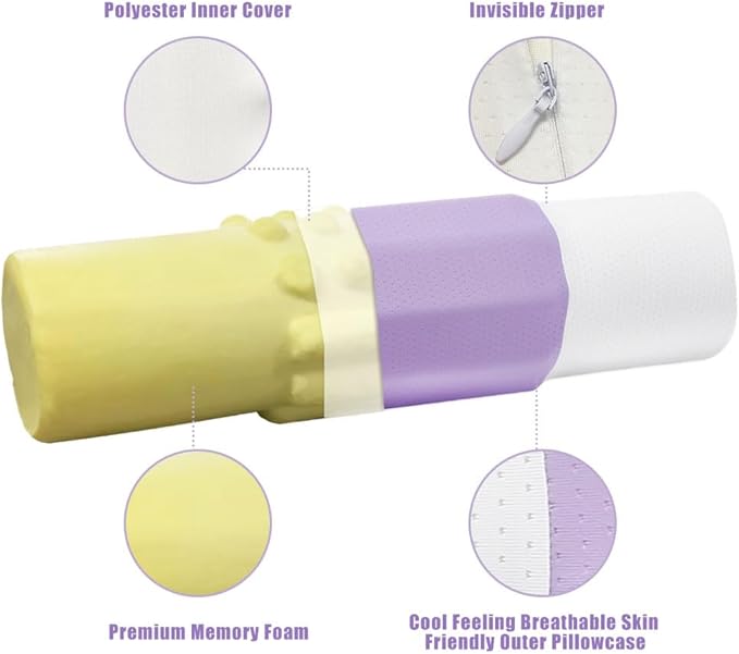 Menlo Park Cervical Neck Roll Memory Foam Pillow, Bolster Pillow, Round Neck Support Pillows for Sleeping,Comfy Cylinder Neck Roll Pillow for Pain Relief with Breathable Cooling Cover,17" L x 4" W