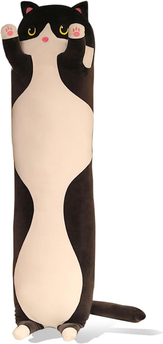 Black Cat Long Plush Pillow Kitty Stuffed Animals Soft Sleeping Throw Pillow Doll (Black,34inches)