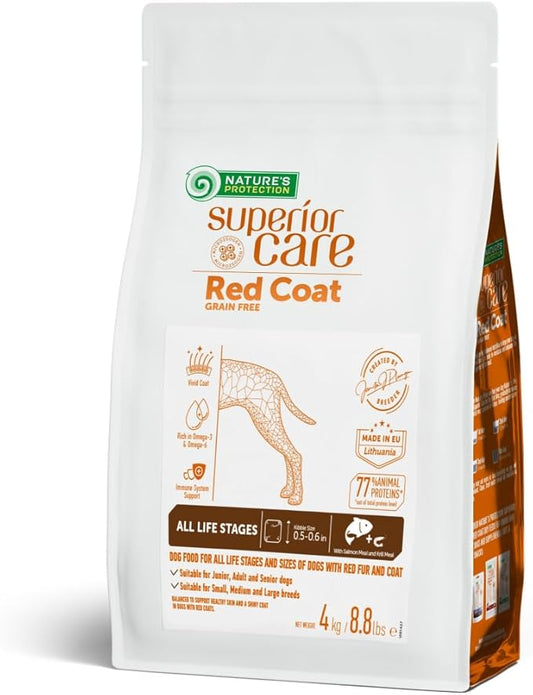 Nature's Protection Small & Large Breed Dry Dog Food Salmon - High Protein, Grain Free Tear Stain Diet - Dog Kibble for Puppy & Adult Dogs with Red Fur (Superior Care - Salmon, 8.8 lb)