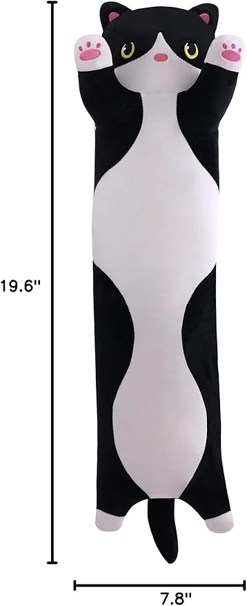 Cat Stuffed Animal Plush Pillow Cute Cat Body Pillow, Long Stuffed Cat Plush Cat Stuffed Animal Toy Kitten Long Throw Pillow Gift for Kids Girlfriend(50CM,Black)