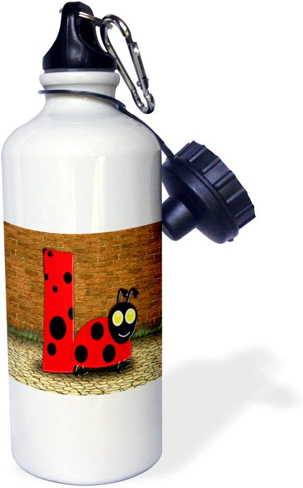3dRose Print of Adorable L is for Ladybug Sports Water Bottle, 21 oz, Natural