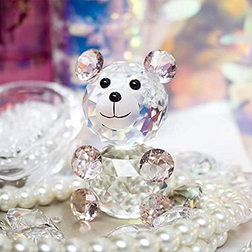 H&D Pink 3D Little Bear Crystal Figurine Paperweights Glass Xmas Decor