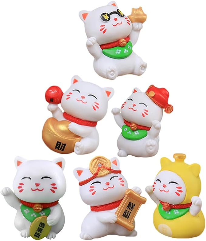 Yardwe 12 Pcs Miniature Lucky Cat Figurines, Resin Garden Ornaments for Home, Desktop, Bonsai, Car Decor, Assorted Colors, 2.04 X 1.02 X 1.25 Inches