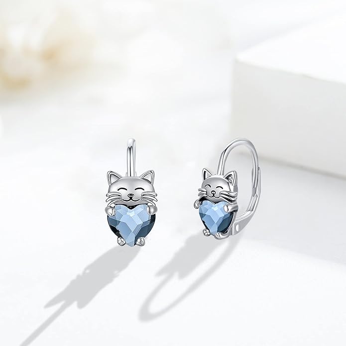 925 Sterling Silver Cat Earrings Cute Animal Kitten Stud Earrings cat Jewelry Gifts for Women Girls Hypoallergenic Earrings for Sensitive Ears
