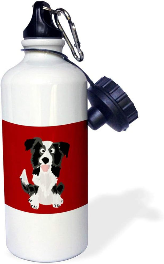 3dRose Funny Border Collie Puppy Dog Art-Sports Water Bottle, 21oz , 21 oz, Multicolor