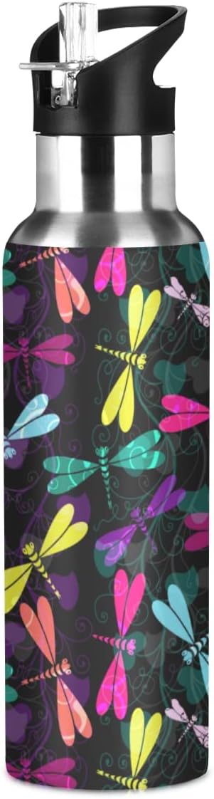 MNSRUU Insulated Water Bottle with Straw, Rainbow and Unicorns Stainless Steel Flasks for Sports Cycling Hiking School