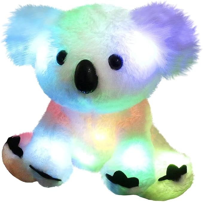 Glow Guards 10'' Light up White Koala Stuffed Animal LED Soft Plush Wildlife Toy with Rainbow Night Lights Ideal Birthday Children's Day for Toddler Kids