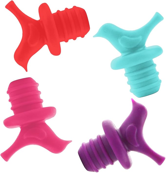 Little Bird Decorative Wine Stoppers, Colorful Silicone, Reusable, Leakproof, Eco-Friendly, Universal Fit, Gift-Ready, Set of 4, BD-005