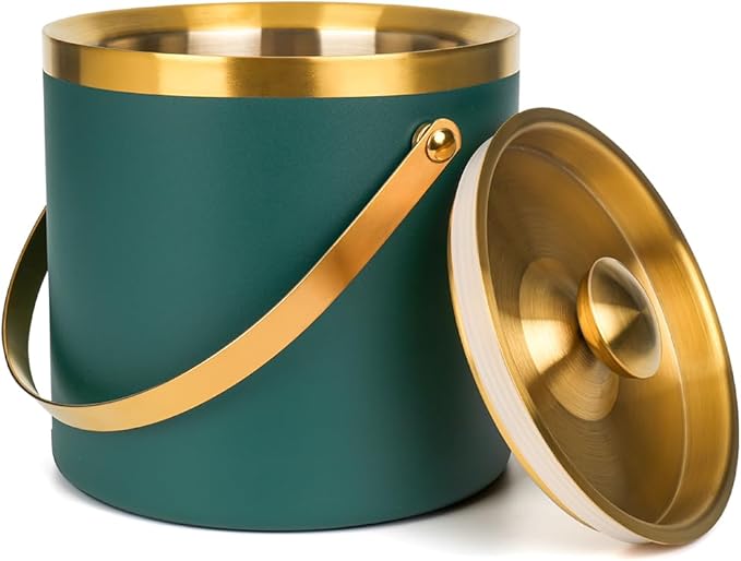 3L Double-Wall Insulated Stainless Steel Ice Bucket with scoop for Cocktail Bar - Metal Ice Bucket for freezer with Lid for parties,Camping,and More!champagne bucket,bar cart accessories