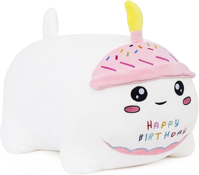 Birthday Cat Plush Pillow Stuffed Animal Toy, White Birthday Cat Plush Stuffed Animals, Soft Cat Plush Pillow for Kids(White Cat, 25cm/9.8inch)