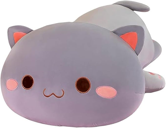 FUYU Cat Stuffed Animals, Soft Cat Plush Pillow Kawaii Kitten Stuffed Animal Toy Gifts for Kids Boys Girls Room Decor (Grey Round Eyes,15in/37cm)