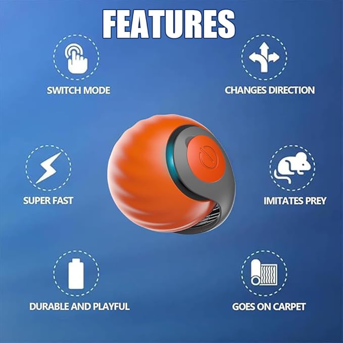 Interactive Cat Toys for Indoor Cats,Speedy Tail 2.0 Cat Toy, 2Packs and 4 Tails Speedy Tail 2.0 Automatic Moving Cat Toys Ball,Cat Toy,Two Speed Tails Adjustment (Orange + Blue)