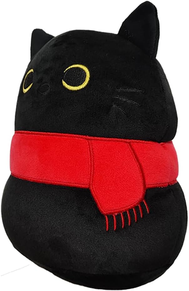 Black Cat with Scarf Stuffed Animal Plush Toy Creative Cat Shape Soft Pillow Toys Gifts Cute Dolls for Girlfriend Kids Baby Girls, 22cm/8.6in