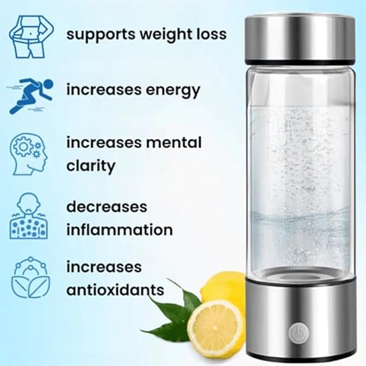 Hydrogen Water Bottle 14oz - Portable Hydrogen Water Ionizer Machine - Hydrogen Water Generator - Hydrogen Rich Water Glass Health Cup for Home Office Travel (1 Pack)