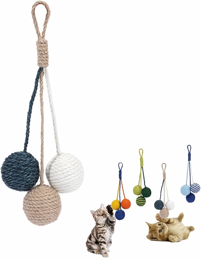 Cat Toy Sisal Ball Hanging Cat Toy Handmade Cat Rope Ball Chew Eco-Friendly Toy Pets Interactive Toy Cat Toys for Indoor Cats (Original Color, 1pcs)