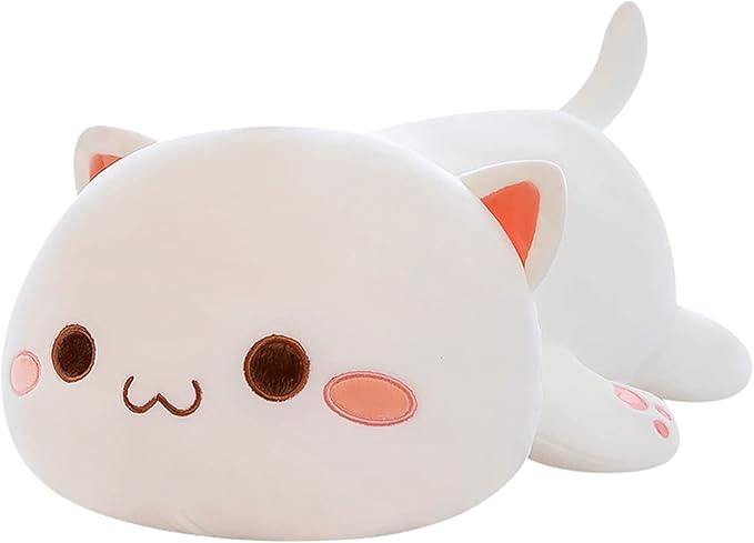 FUYU Cat Stuffed Animals, Soft Cat Plush Pillow Kawaii Kitten Stuffed Animal Toy Gifts for Kids Boys Girls Room Decor (White Round Eyes,35in/87)